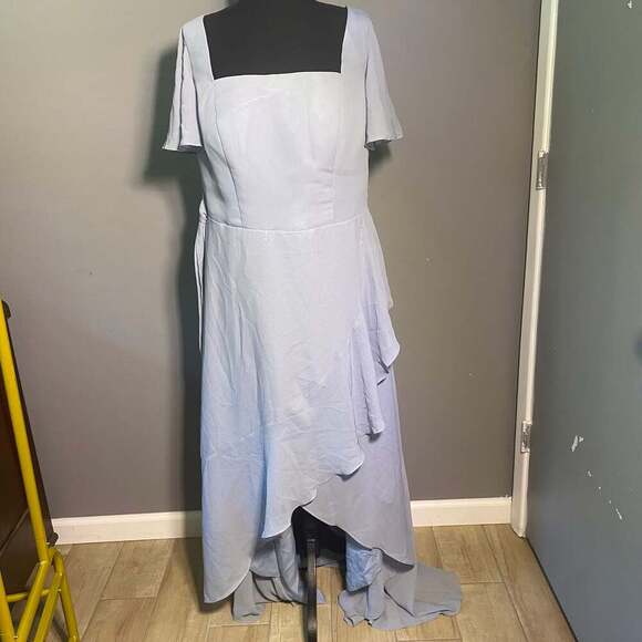 Light Blue Ruffled High-Low Asymmetric Hem Dress NWT MSRP $219 Size 16W - Picture 1 of 5